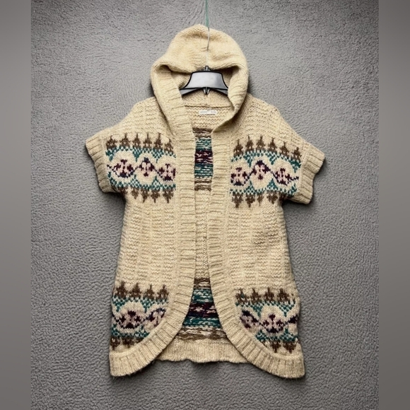Aeropostale Chunky Hooded Short Sleeve Open Front Knit Sweater Wool Blend Size L - Picture 1 of 10